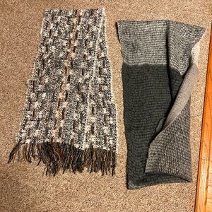 two Cozy Knit Scarves in Gray and Brown